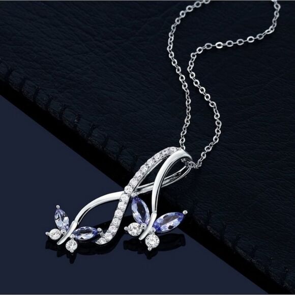 Blue Tazinite Infinity Butterfly Pendant Necklace - Picture 1 of 4